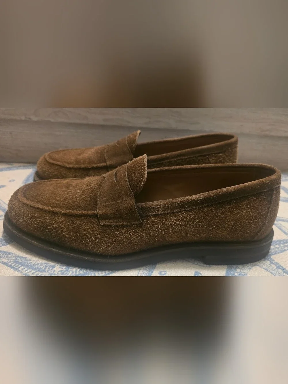Velasca Italian Made Piugiatt Brown Leather Suede Penny Loafers, Men's US13 EU47